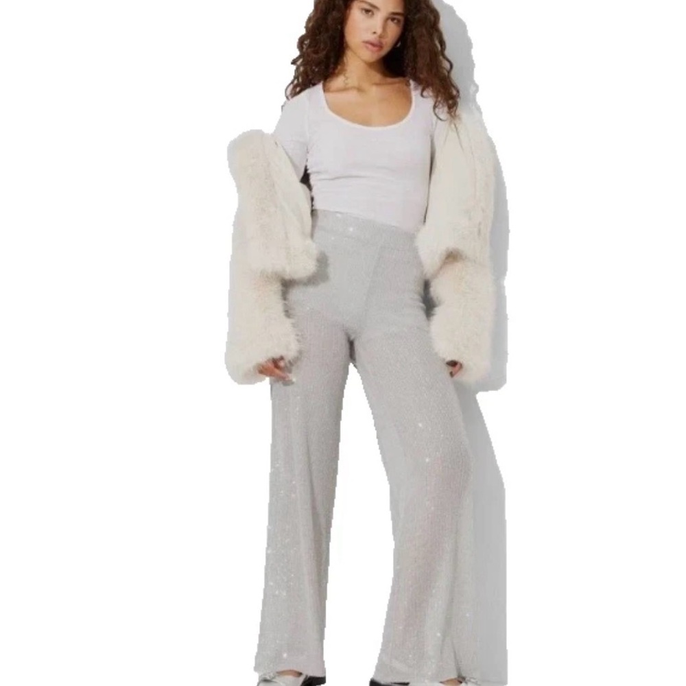 NWT Wild Fable Women's Size Mid Rise Wide Leg Holiday Sequin Pants M Lined Party